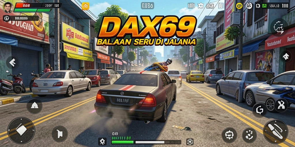 Screenshot DAX69 menunjukkan aksi balapan yang mendebarkan.