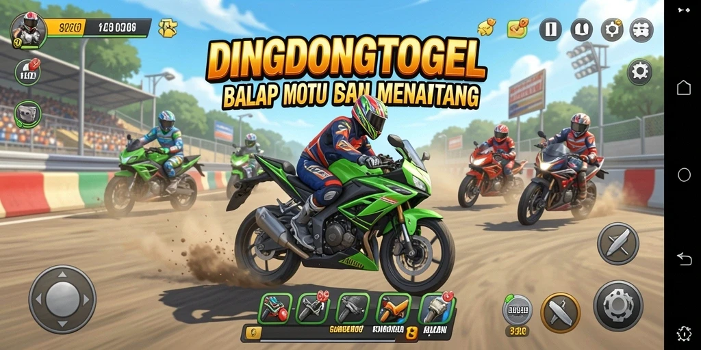 Screenshot gameplay DINGDONGTOGEL yang menampilkan balapan motor menegangkan.