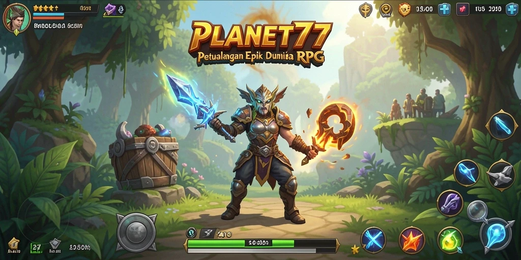 Screenshot dari gameplay RPG PLANET77 yang menampilkan pertempuran seru.