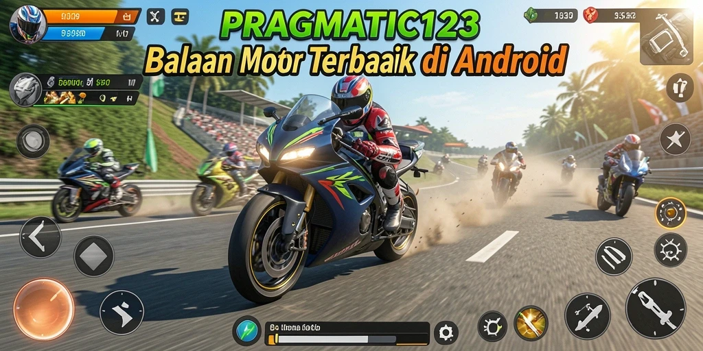 Screenshot gameplay PRAGMATIC123 menampilkan aksi balapan motor yang mendebarkan.
