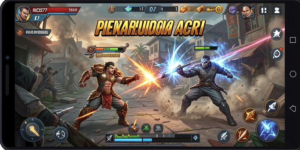 Screenshot gameplay RICIS77 menampilkan aksi pertarungan seru dan karakter yang dinamis.