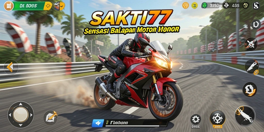 Gameplay seru SAKTI77 dengan aksi balapan motor yang menegangkan.
