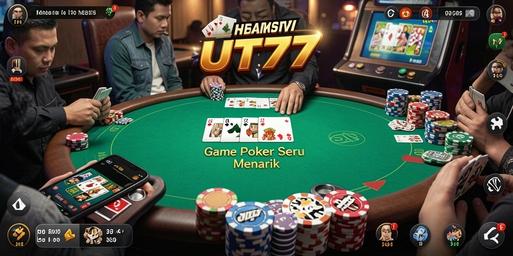 Gameplay UT77 menampilkan aksi Poker yang seru dan kompetitif.